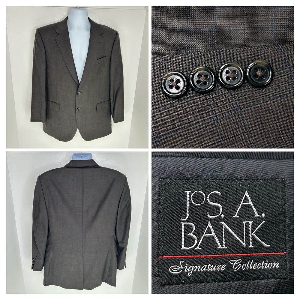 Jos. A. Bank Silk Wool Sport Coat Size 40R‎ Blue Windowpane Blazer Jacket Office